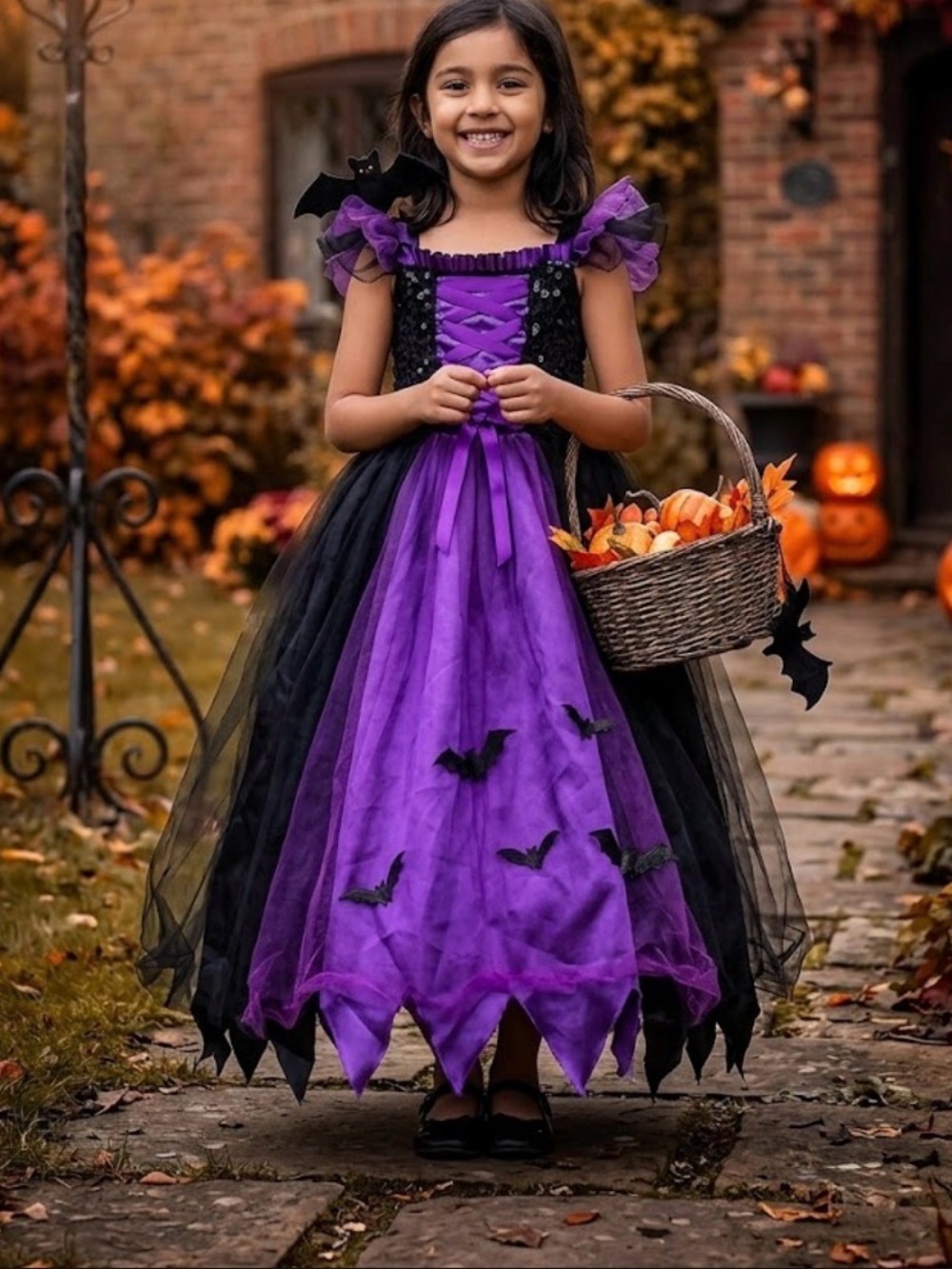 Girls Purple and Black Witch/Vampire Costume Dress - Kids Costume, size: Small
